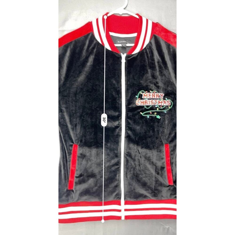 Blizzard Bay‎ Velour Track Jacket Sz Small UglyChristmas Sweater Holiday Santa - Picture 2 of 9